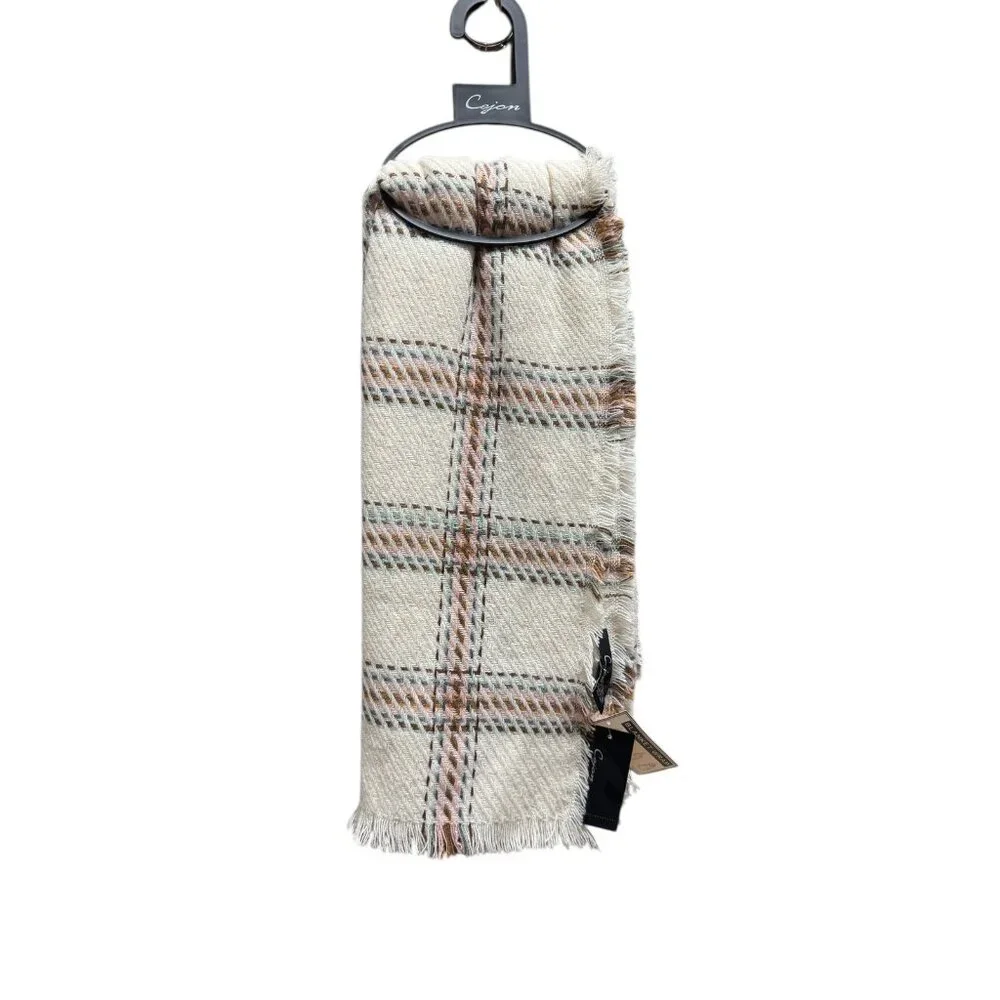 Cejon Heritage Women's Ivory and‎ Pink Plaid Woven Scarf Wrap Shawl